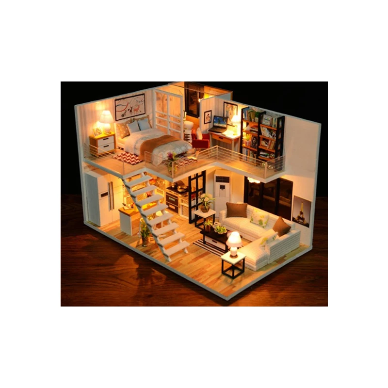 Diy Wood Doll Houses Miniature with Furniture Kit Miniature Toys for Children Set of Kids Doll House Miniatures