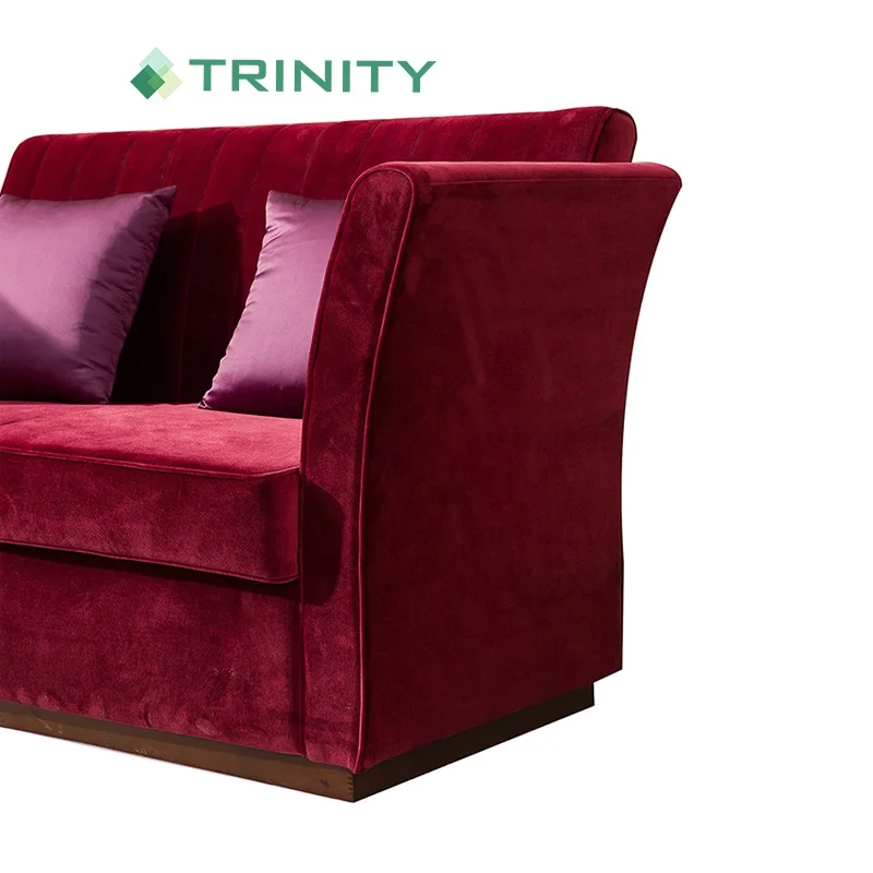 Customization Hotel Furniture Upholstered Red Velvet Fabric Two Seater Modern Love Seat Sofa