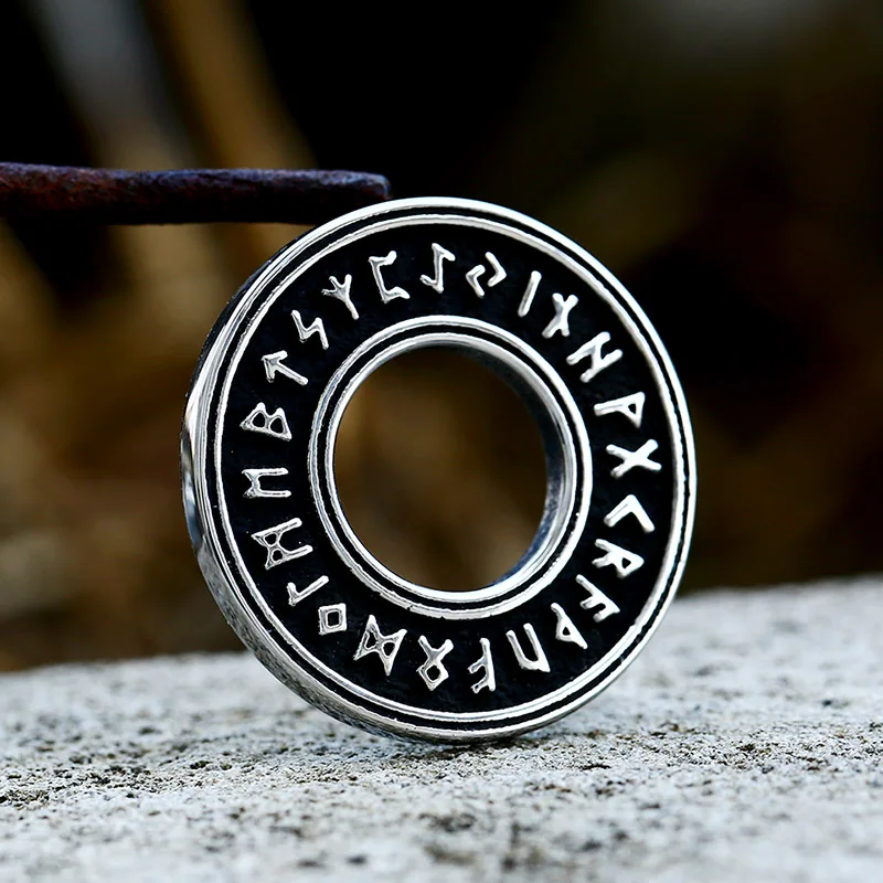 SS8-756P Steel Soldier Custom Stainless Steel Nordic Viking Elder Futhark Rune Necklace Pagan Circle Runic Pendant For Men Women