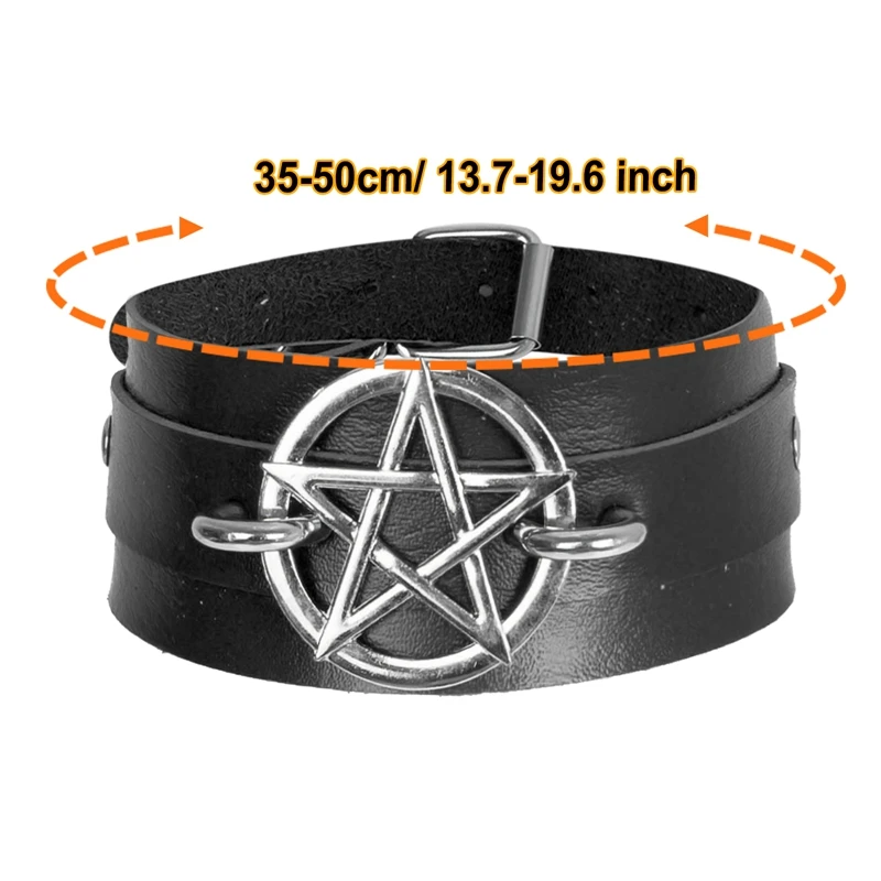 Women Leather Collar Lingerie Collar Gothic Pentagram Adjust Performance Halloween Carnival Rave Party Night Costume Accessory