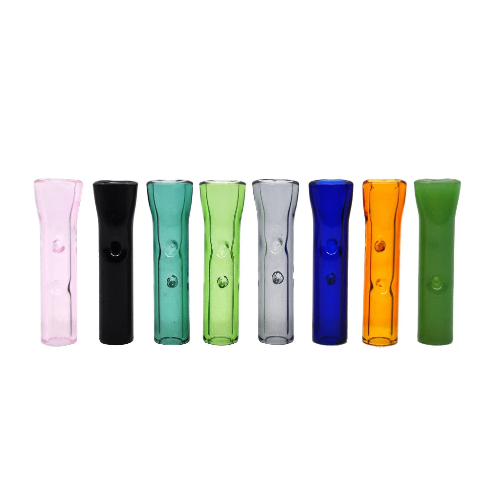 Reusable  Flat Mouth Glass Pre Roll Holder Smoke Herb Blowing Glass Filter Tips