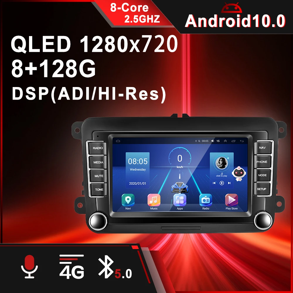 AI Voice Car Player 7' 8-core 8+128G Android 10.0 Car Radio QLED GPS Navigation BT FM/AM/RDS DSP For VW/Golf/Skoda/Seat/Passat