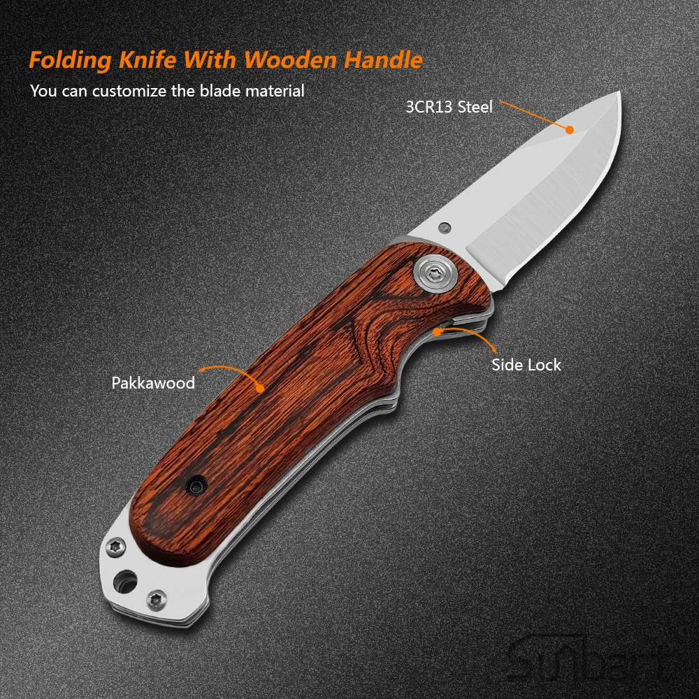 high quality outdoor hunting camping folding wooden handle pocket survival folding camping knife