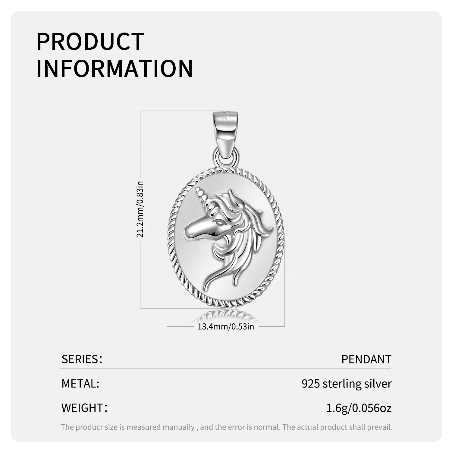 Horse and Scorpion pattern Pendant Necklace Real 925 Sterling Silver Animal Rabbit Necklace for Women Round shape Fine Jewelry