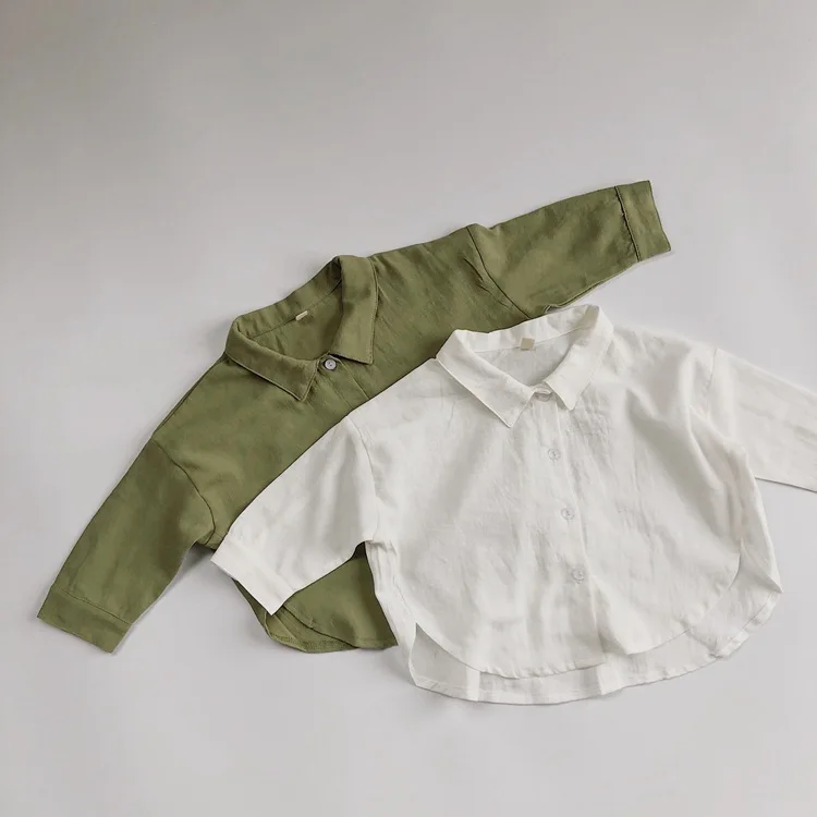 2022 Spring Autumn Kids Oversize Shirt Korean Style Solid Color Children Boys White Color Blouse