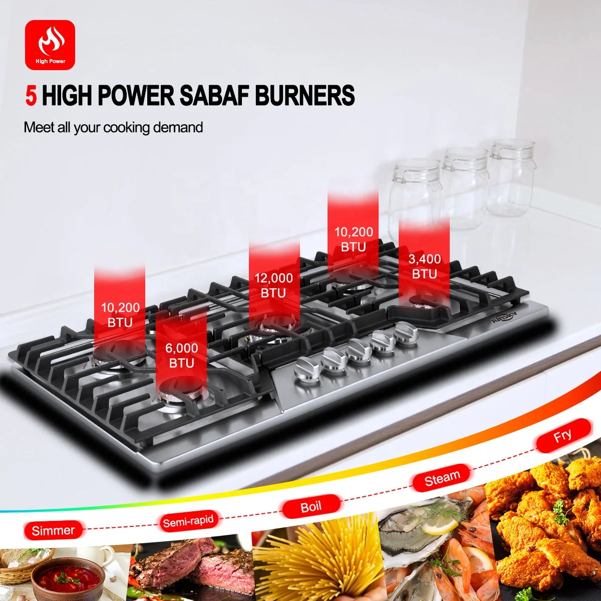 JunSky 36 Inch Stainless Steel Price Various Specifications Euro Hot Gas Stove 5 Burners Kitchen Estufa De Gas