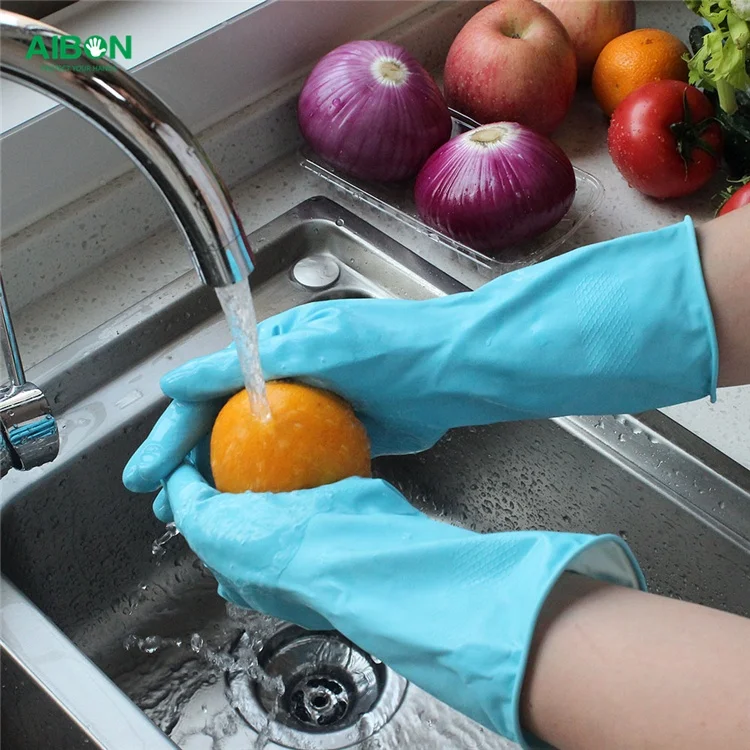 green powder free cotton lined  floral cuff mechanic oil resistance rubber gloves