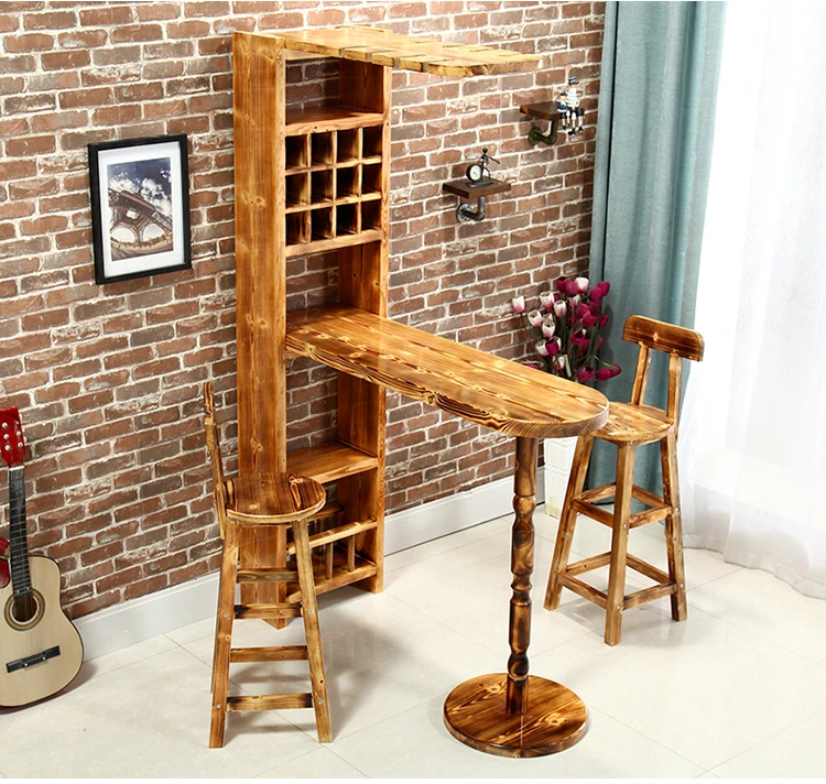 Tiki Bar Items Partition Wooden Wine Cabinet High Counter Home Bar Table And Chairs