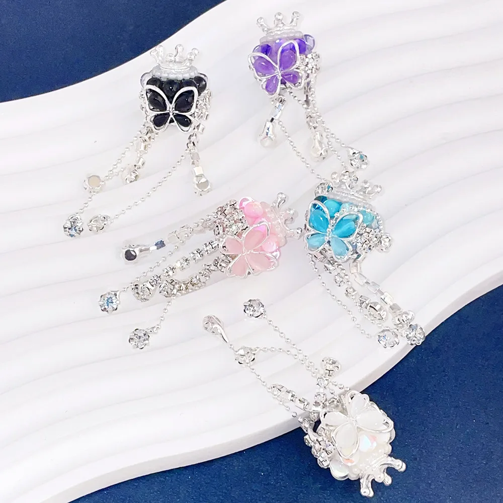 Square Bead with Butterfly Crown Tassels Diy Beads for Pen Chain