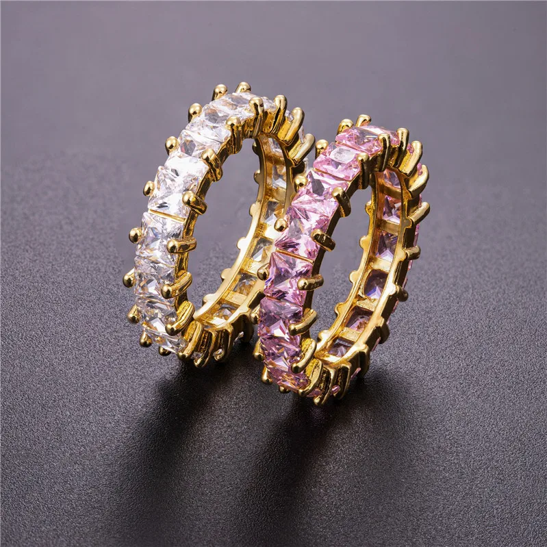 2021 Fashion Baguette Cubic Zirconia Colorful Eternity Pink Sapphire Ring For Women