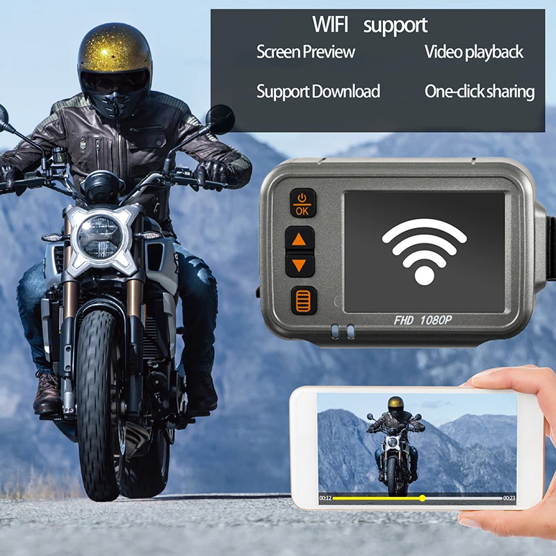 Waterproof Motorcycle Drive Camcorder 1080P Full HD 2.0inch Motorbike Video Recorder Dvr Dual Lens Wifi Motor Bike Dash Camera