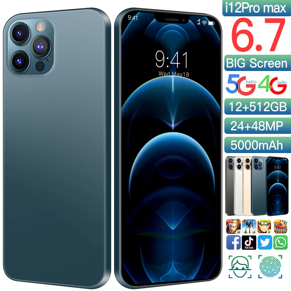 PHONE12 PRO MAX мобильный телефон 12 Гб + 512 ГБ Android 10 0 разблокированный сотовый 6 7 дюймов полный дисплей