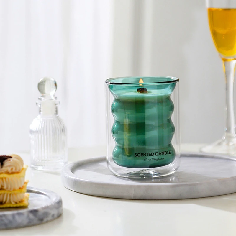 Luxury Double Spiral Heat Insulation Fragrant Candle Cross Wooden Wick Soy Wax Scented Candles