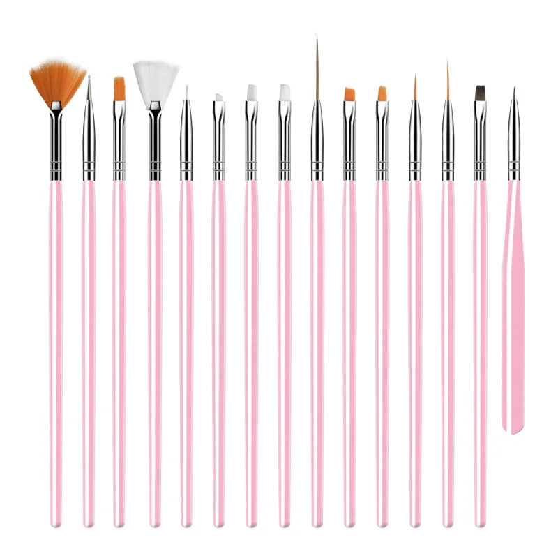 Customized Low Price 15pcs  Pink Black White Kolinsky Hair Nail Art Liner Acrylic Brushes
