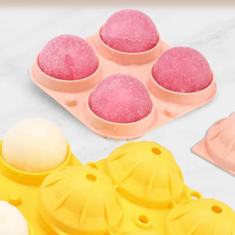 Ice Ball Maker Mold Flexible Silicone Ice Tray Molds 12*12cm 4 Cavity Round Ice Ball Spheres