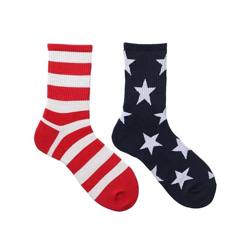 Wholesale Novelty Usa Flag Star AB Socks Men Unisex Patriotic American Flag Cotton Crew Socks