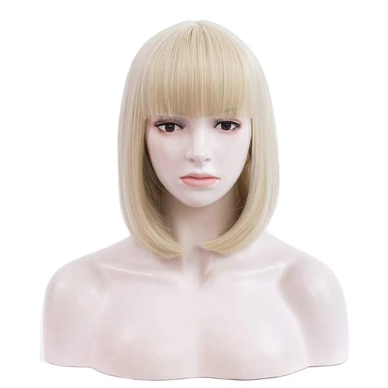 Bob Black Wig 12 Inch Colorful Short Straight Bob Wigs With Bangs Shoulder Length Synthetic Cosplay Daily Party Wigs for Women