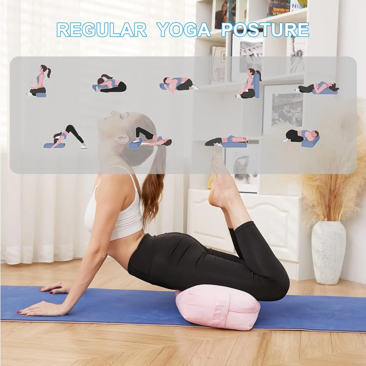 Yoga Pillow-Yoga Bolster Pillow for Restorative Yoga-Meditation Pillow with Velvet Cover,Filled with Soft Cotton,PINK