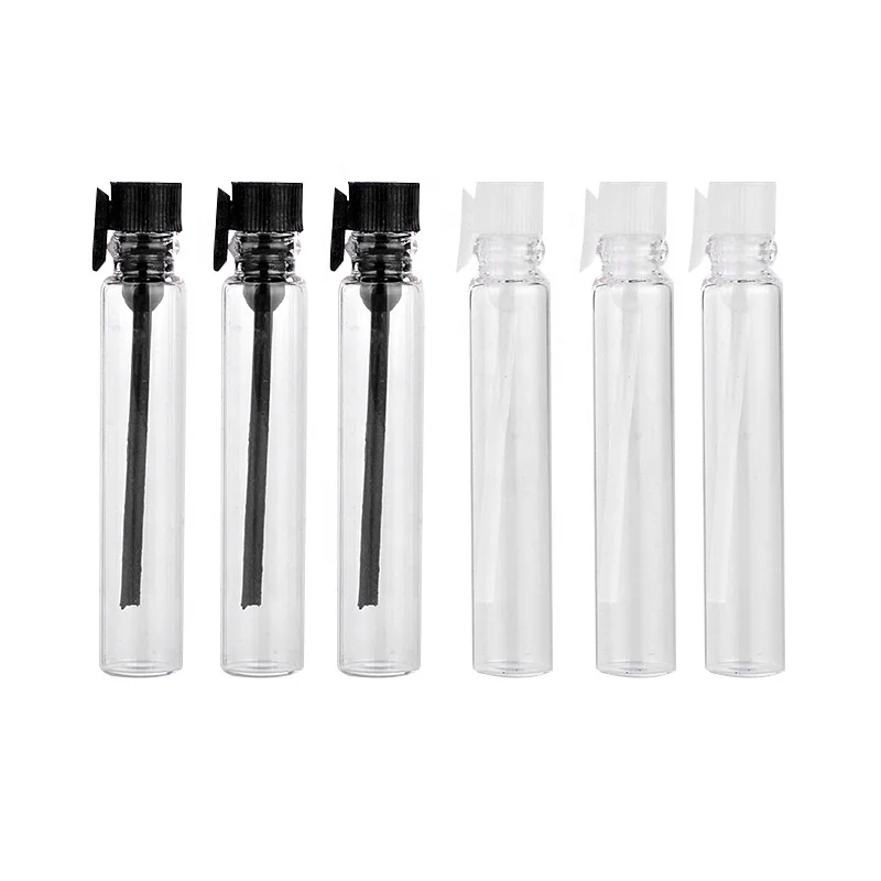 1ml 2ml Mini plastic stopper sticker perfume Glass Vials Essential Oil Refillable Perfume Bottles Sample