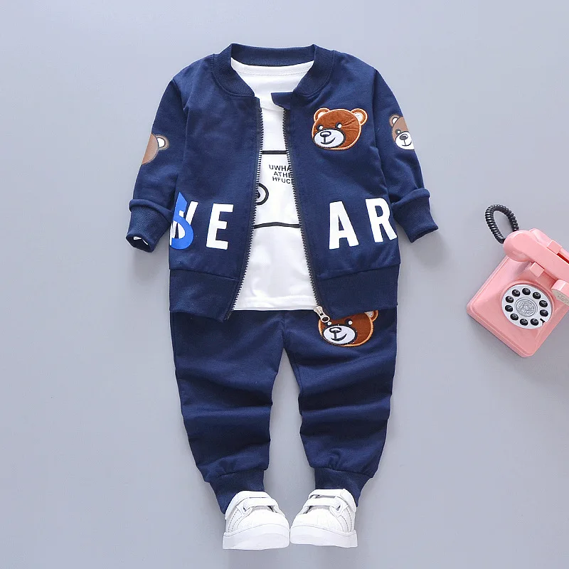 Kids Clothing Set Boys Long Sleeve Cartoon Bear Sweat Suit Top Pants Jacket Zipper Children Sports Autumn Winter Outfit Kid Coat