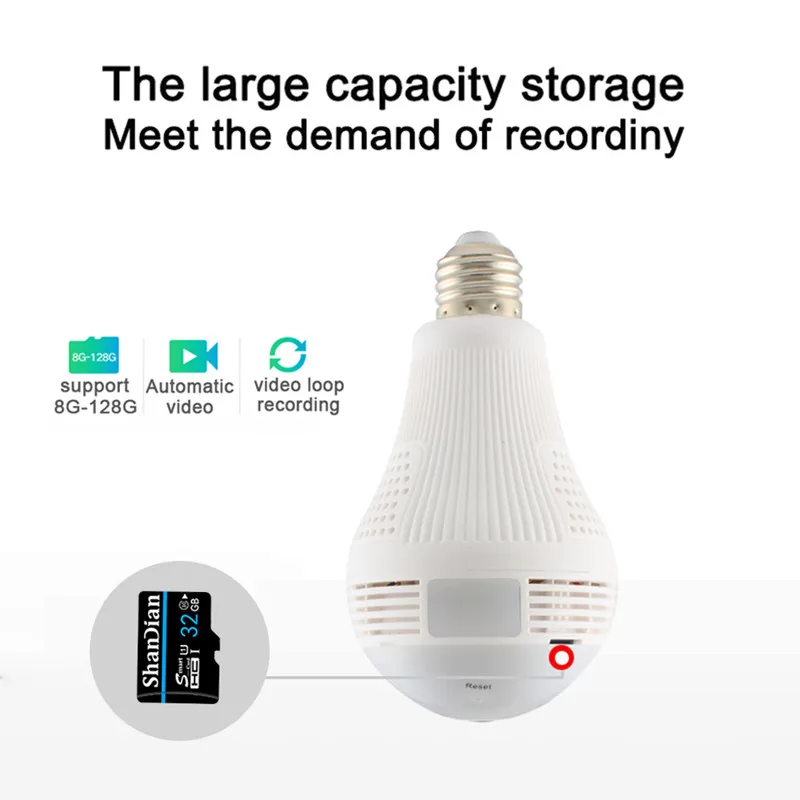 1080P HD Panoramic FishEye 360 Degree Home Security Camera Wireless IP Camera Wifi Light Bulb Camera