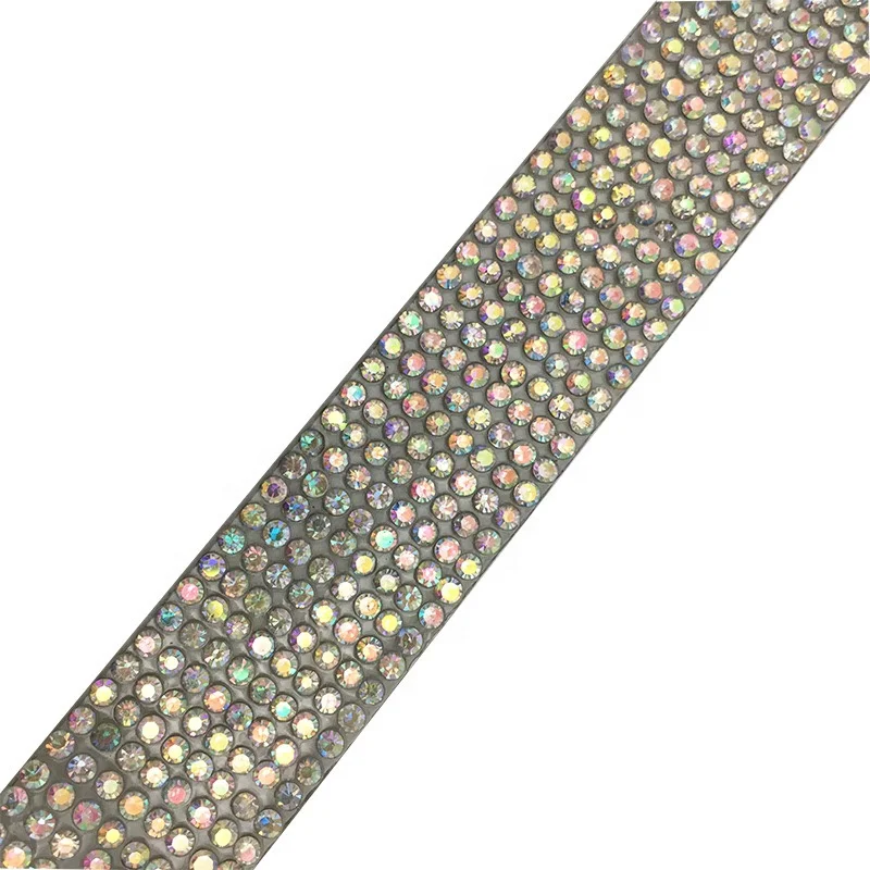 Custom gemstone decorative ribbon Hotfix iron on strass rope hot fix Rhinestone stripe for pant