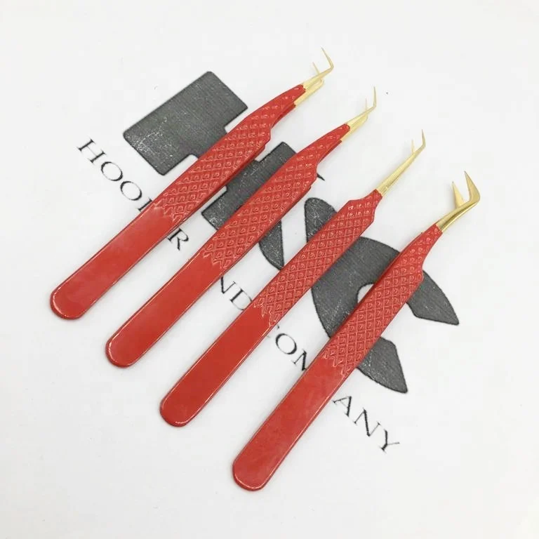 New Eyelash Tweezer Red With Gold Tip Diamond Grip Eyelash Extension Tweezers Custom Brand Name Eyelash Tweezers Sustainable