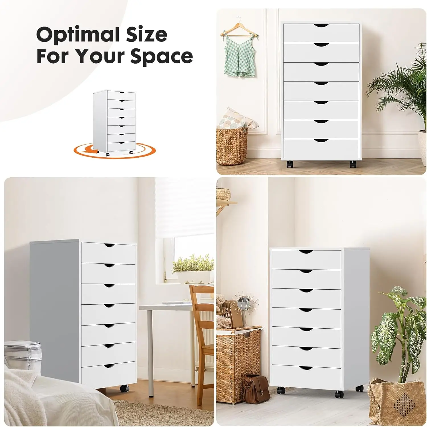 Wood Cabinet with Wheels Mobile cabinet Drawers 7 Drawer Chest - Storage Cabinets for Office