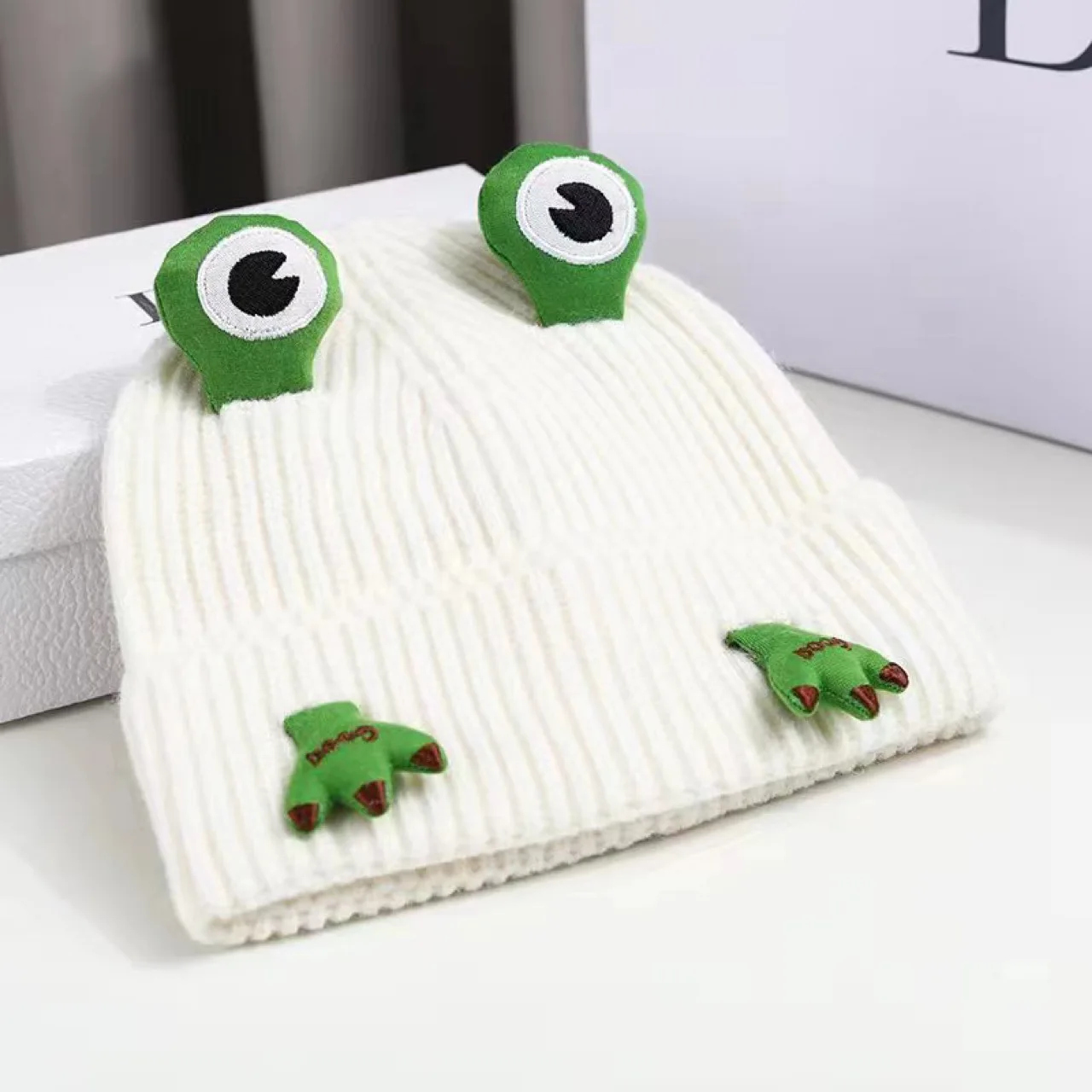 Wholesale Unisex Mushing cap Autumn And Winter Knitted Hat Women Cute Cartoon Frog Ear Pullover Woolen Hat For Women Mens Hats