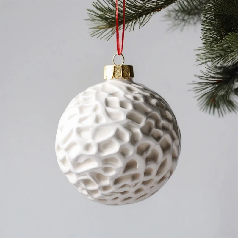 wholesale handwork snowflake emboss christmas hanging decor bauble custom unique christmas Tree ceramic ball ornaments