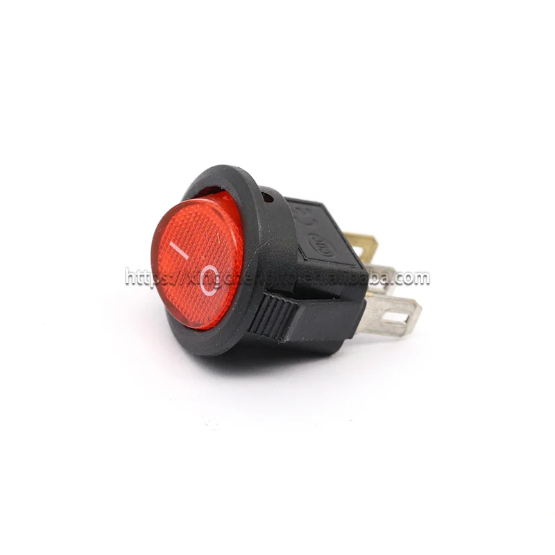 Mini Round Switch 16mm Diameter 3 PINS 2 Position ON-OFF SPST Rocker Switch Red Light