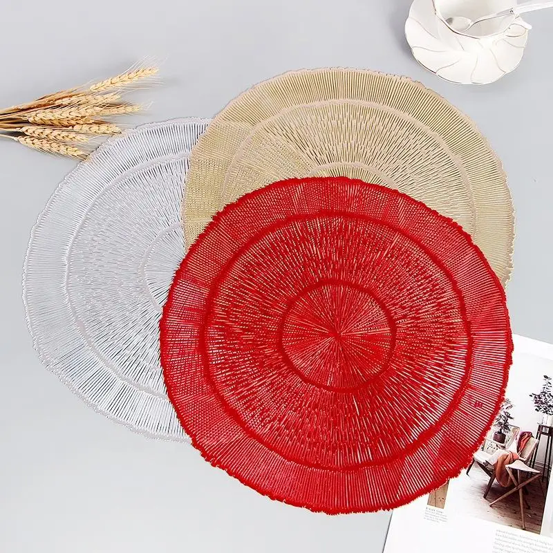 Wedding mat 38 cm hollow gold and silver leaf flower fan-shaped round table polyvinyl chloride table mat
