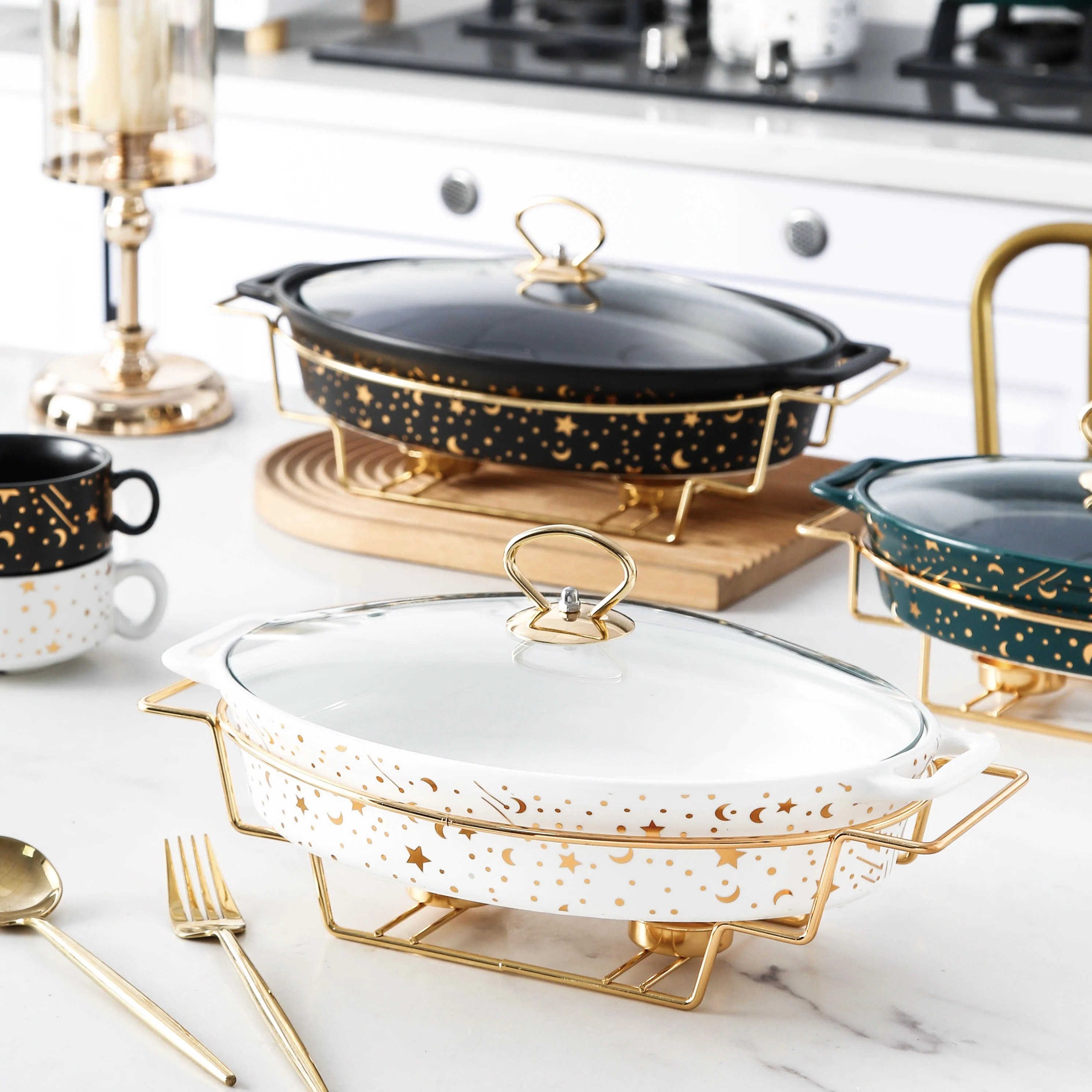 Marble Gold Pattern Nordic Binaural Ceramic Pot soup Pot Bowl Tableware Creative Casserole