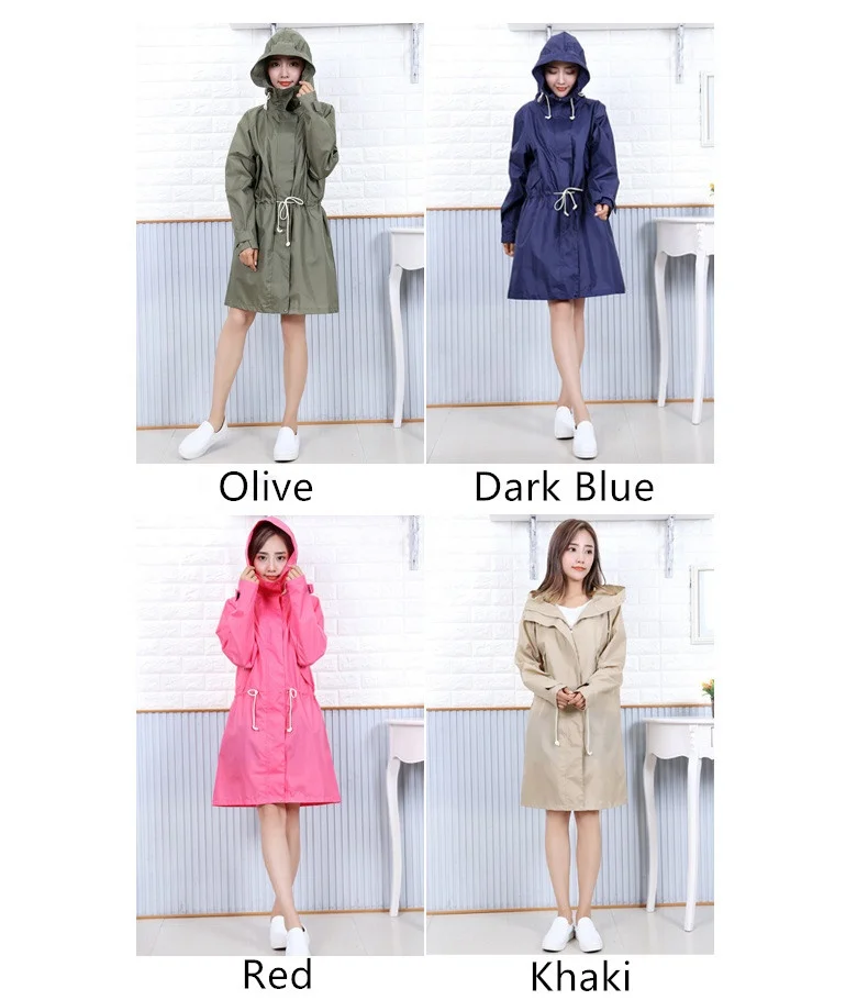 Women Lady  Portable Fashion Quick Dry Waterproof Breathable Polyester Hiking Hooded Rainwear Raincoat Rain Cape Coat