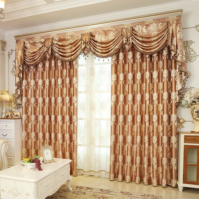 European Style Elegant Jacquard Grommet Floral Window Panel Drapes Voile Blackout Curtains For Living Room