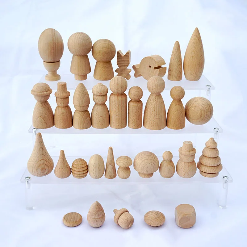 DIY Craft Supplies Wood Crafts Peg Dolls Ins Cone Building Block Home Decoration Beech Ornaments Wooden Logo Europe Customized