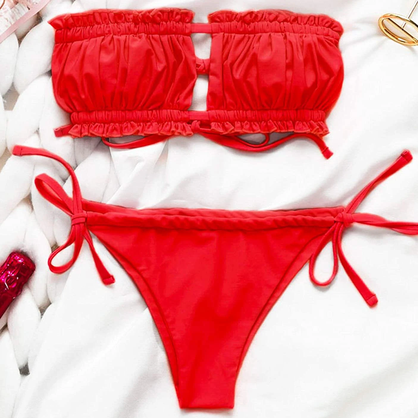 
 FH273 New unilateral solid color xxxL Two-piece summer suit swimsuit 2021 sexy mature female bikini  