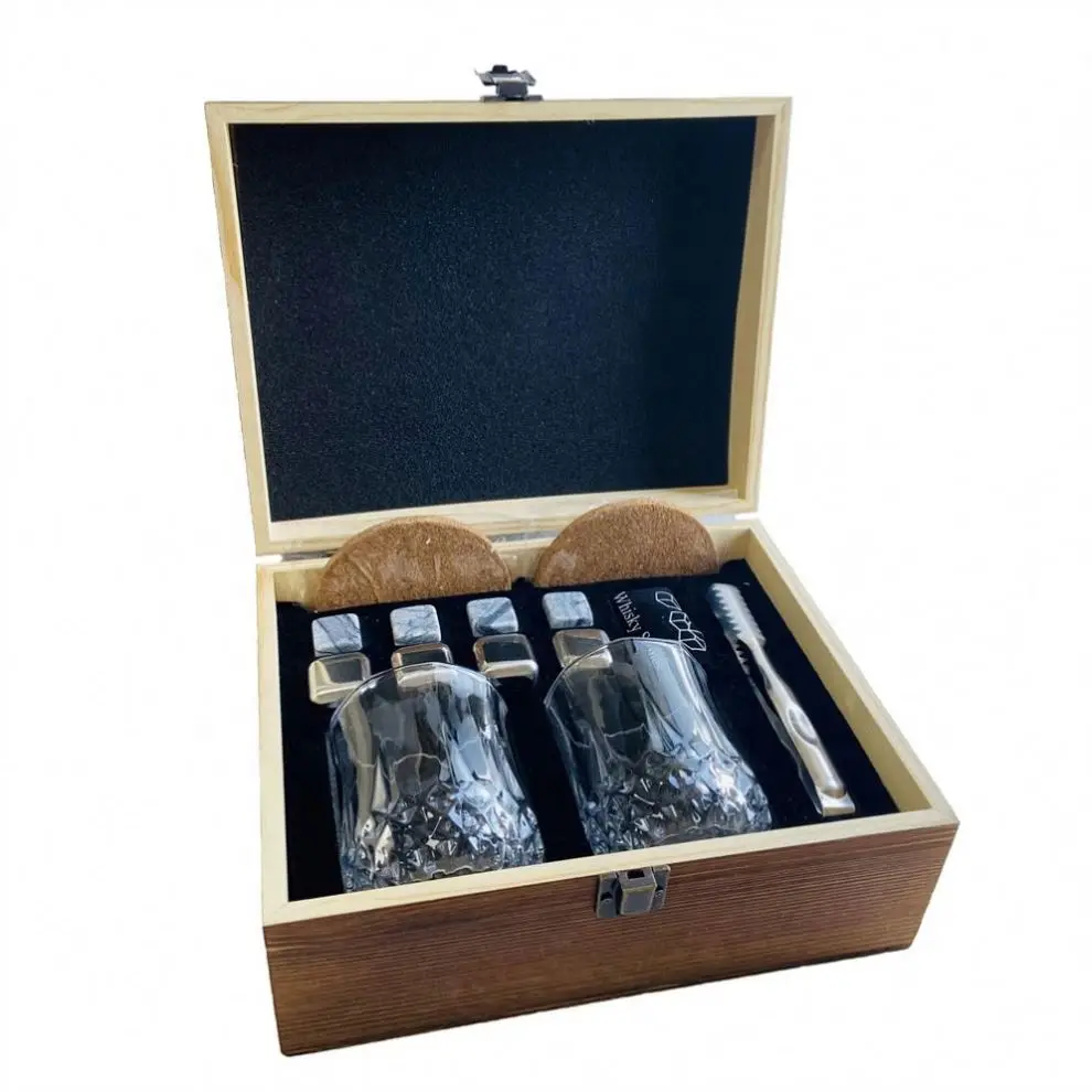 Lovely Wooden Treasure Engraved Whiskey Stone Box Set Box For Groomsmen Gift