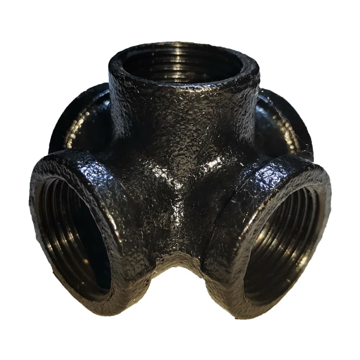 1 Inch 5 Way Pipe Fitting Malleable Iron Black Outlet Cross Female Tube Connector