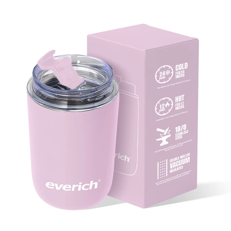 Everich 280ml Keep hot Custom logo double wall 304 Stainless Steel travel coffee cup with leak proof lid with infuser