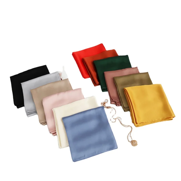 
70x70cm Wholesale Elegant Fashion Custom Design Summer Solid Color Luxury Polyester Stain Square Scarf For WomenSummer 