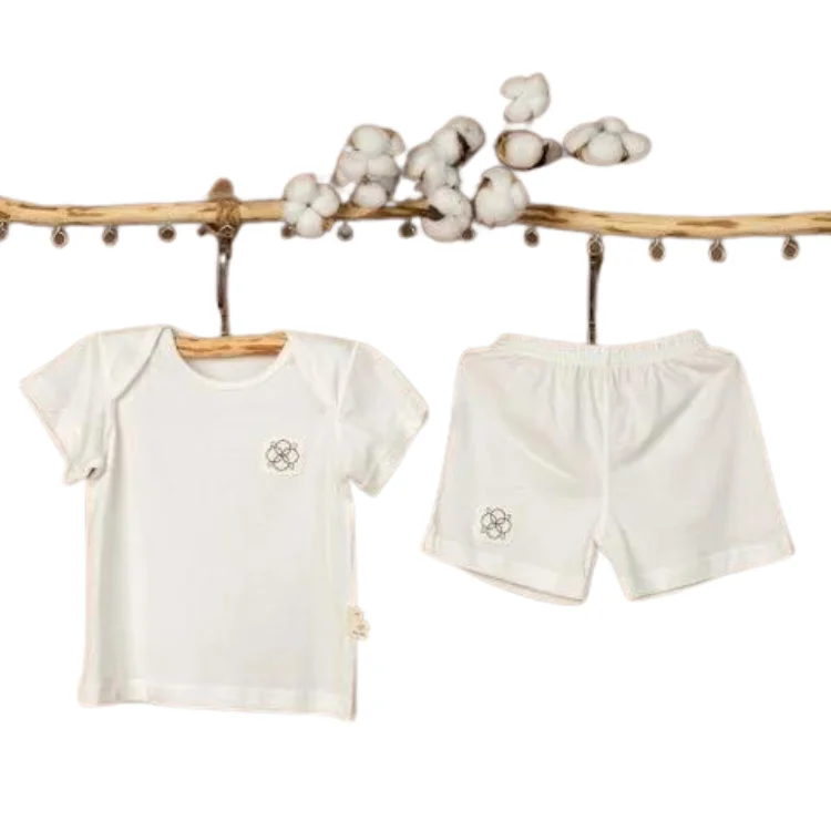 Оптовая цена 100% комплект пижамы из органического хлопка натуральный цвет слоновой кости-желтый от вьетнамской фабрики OEM ODM Service