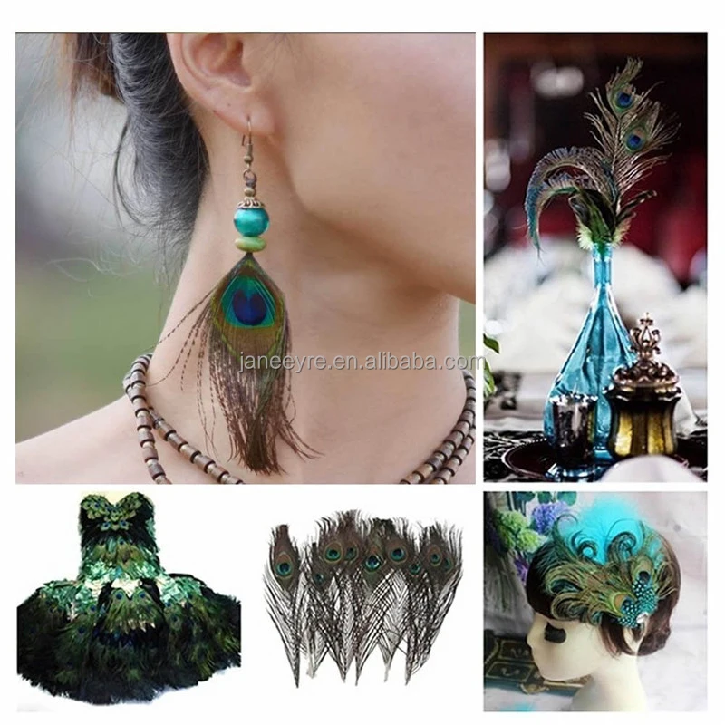 1Bag/50Pcs 25-30cm Length Natural Green Peacock Feather Decoation For