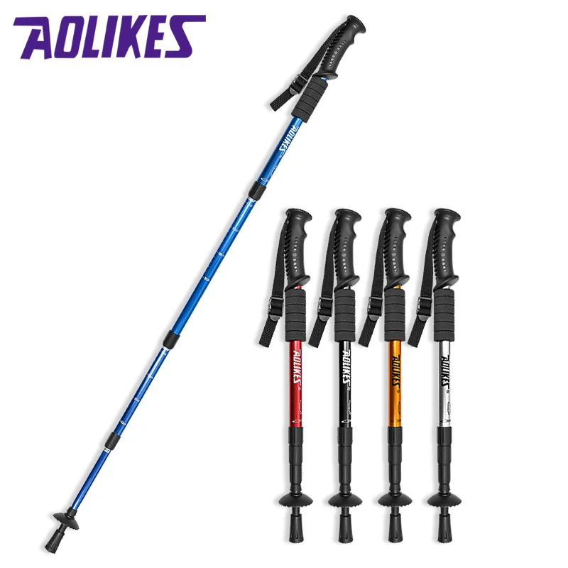 Mountaineering cane made of aluminum alloy with straight handle, ultra light and extendable outdoor tourism hiking cane