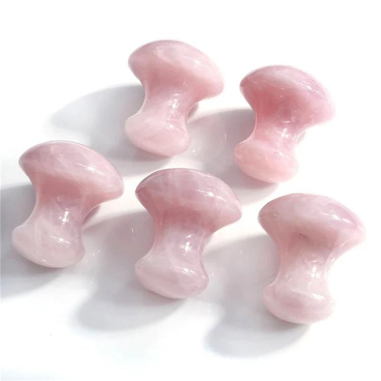 2020 New Handmade Natural Rose Quartz Mushroom Shaped Gua Sha Stone for Beauty SPA Relaxing Mushroom Massage Stone
