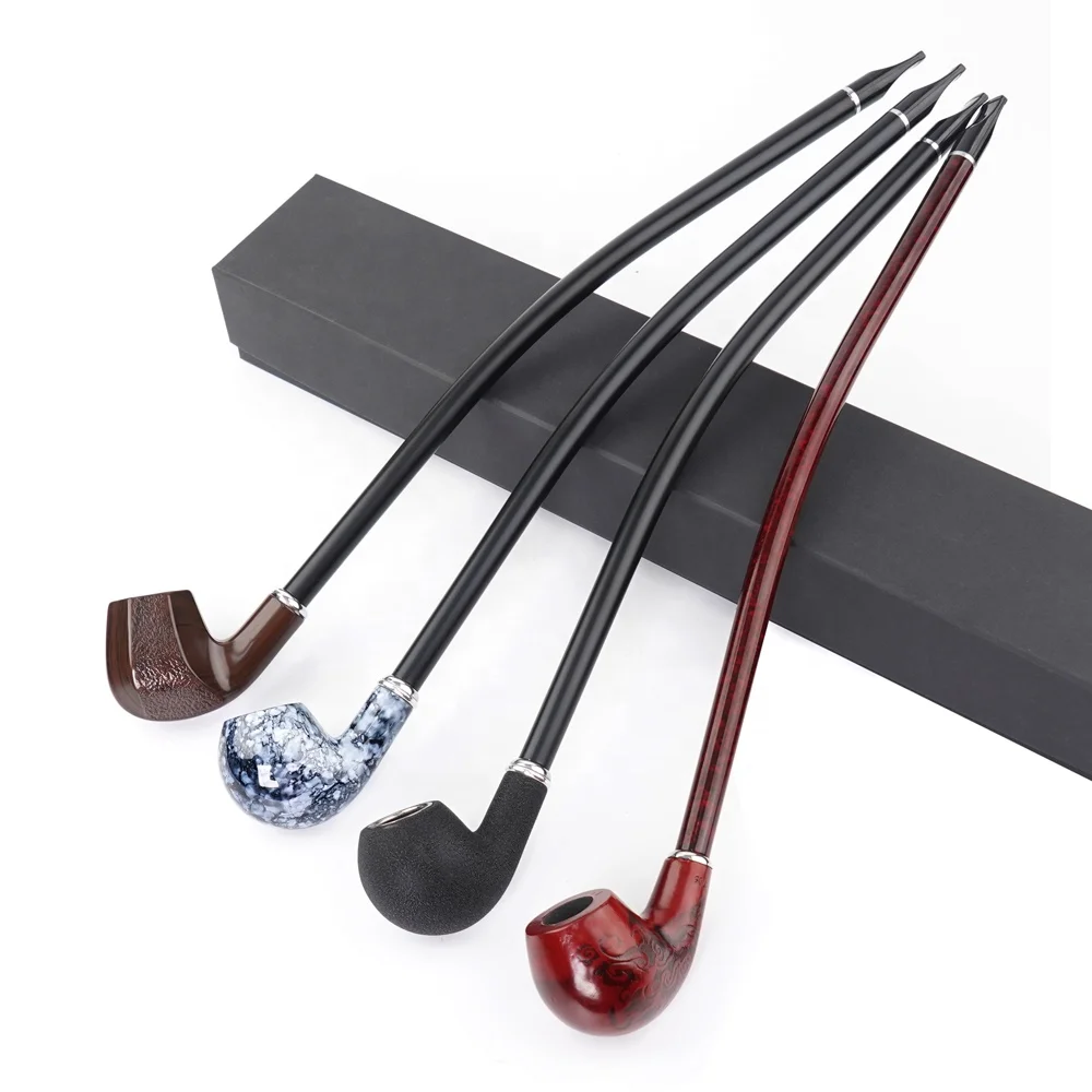Low Price Wholesale Resin Wood Long Tobacco Pipe Churchwarden Smoking Pipe With Different Surface