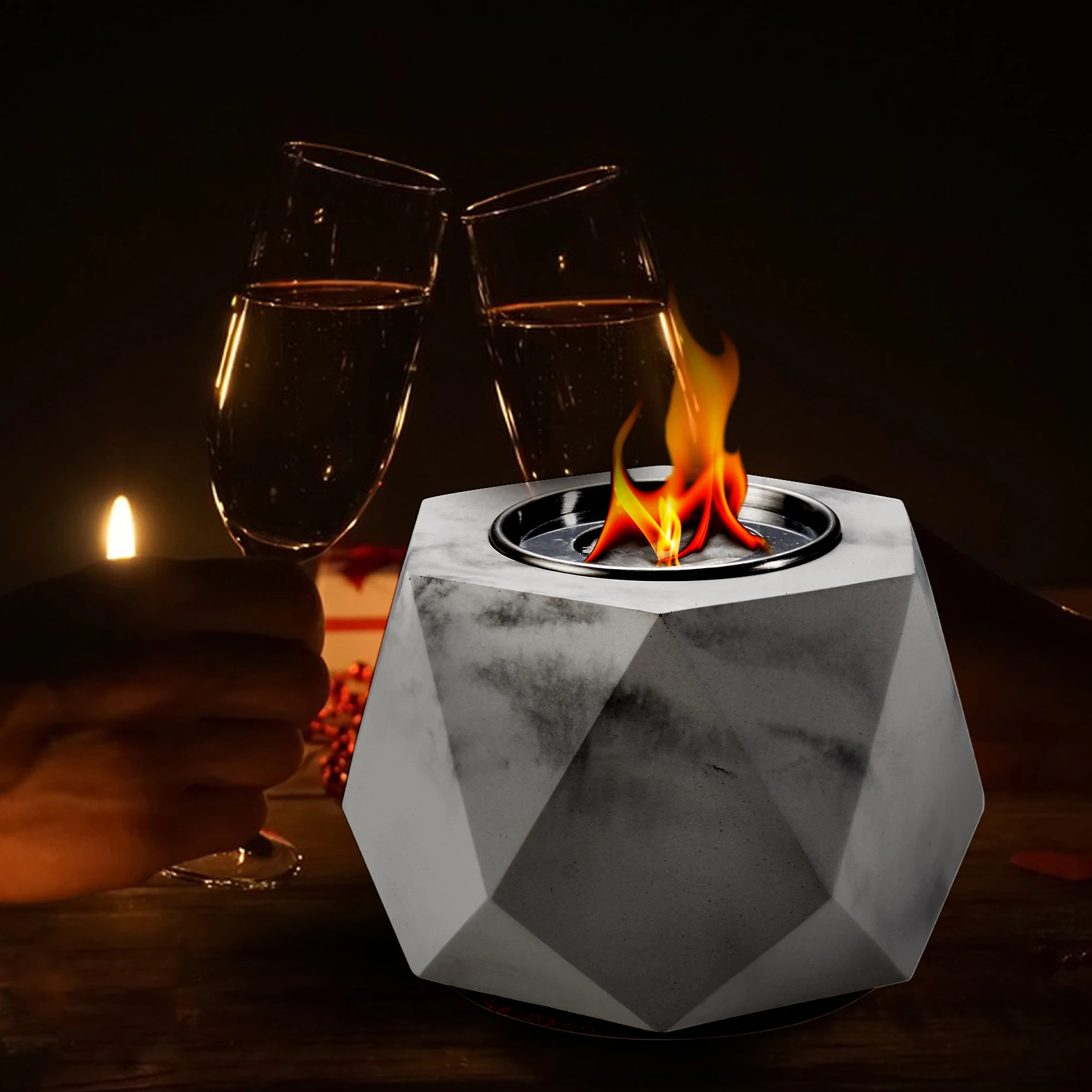 SUNBOW Ethanol Tabletop Fire Pit White Smokeless Indoor Table Top Fire Pit Bowl Smores Maker Portable Bio Ethanol Fireplace