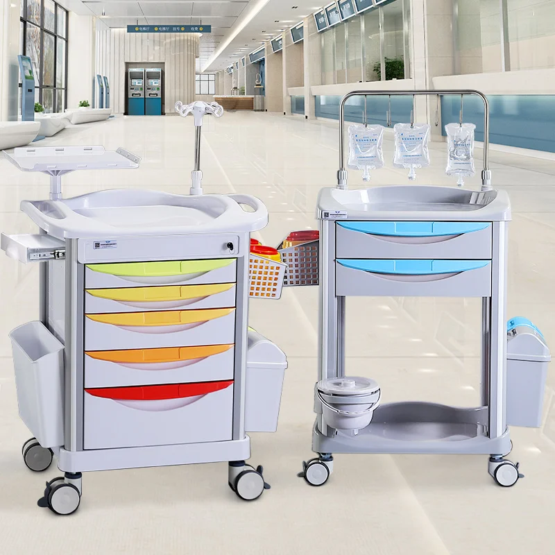 China Manufacture ABS Plastic  Medicine Emergency Infusion Trolley Hospital  Nursing Crash Cart With CPR Board