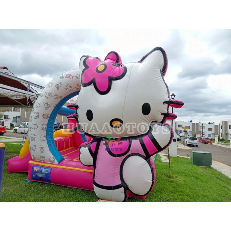 Pink Inflatable Bounce House Combo CAT Theme Jumps Castle With Slides Inflatable Bouncer Combo For Sale