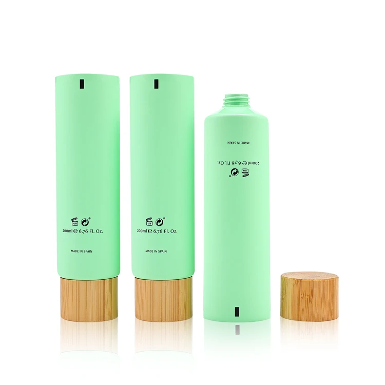 200 мл индивидуальная Косметическая Мягкая трубка зеленая пластиковая трубка с бамбуковой крышкой пустые трубки для крема для рук и лосьона косметические упаковочные трубки